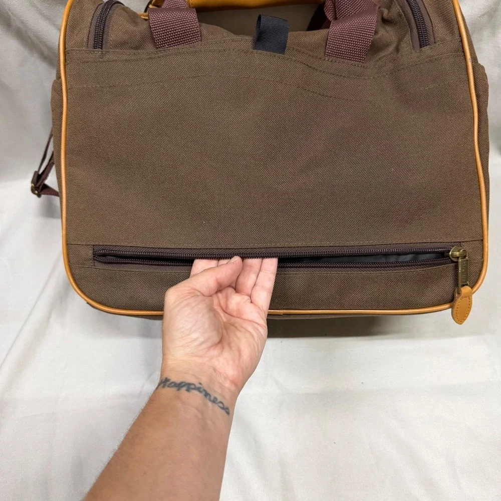 Vintage LL Bean Weekender Carry On Duffle Bag Brown Canvas Leather Travel